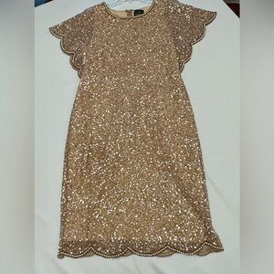 Adrianna Papell Gold Sequin Midi Dress